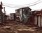 Free  post-apocalypse city cartoon with empty destroyed living buildings illustration