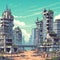 Free  post-apocalypse city cartoon with empty destroyed living buildings illustration