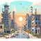 Free  post-apocalypse city cartoon with empty destroyed living buildings illustration