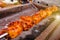 Free range chicken for roasting traditional at street food vendor market , thai local food.