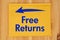 Free Returns message on yellow bubble mailing envelope