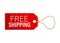 Free shipping red leather label or price tag. Vector stock illustration