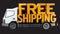 Free shipping text standing on delivery truck. 3D illustration