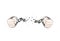 Free slave broken handcuffs chain. White hands. Vector graphic illustration