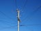 Free standing residential power line mast with wires in all directions