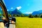 Free summer car travelling road trip in beautiful mountain landscape