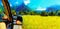 Free summer car travelling road trip in beautiful mountain landscape and computer painting effect.