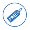 Free, tag, discount, price icon. Blue vector sketch