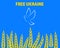 Free Ukraine. Illustrations of white dove over wheat field on light blue background