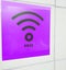 Free Wi-Fi zone symbol, purple sign on a white wall in a public empty space