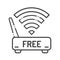 Free wifi black line icon. Hotel amenities sign. Open access symbol. Pictogram for web page, mobile app, promo. UI UX GUI design