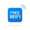 Free wifi zone blue icon. Free wifi here sign concept. Vector illustration.