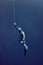 Freediver raises from the depth by rope