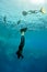 Freediver starts his dive from the surface