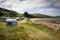 Freedom camping in caravans at an East Coast beach, Gisborne, North Island, New Zealand