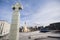 Freedom monument with St. John\'s Church at freedom square, Tallinn, Estonia, Europe