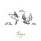 Freedom, peace, couple, flight, birds concept. Hand drawn isolated vector.