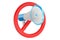 Freedom of speech prohibition concept. Forbidden sign with megaphone, 3D rendering