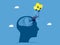 Freedom to think and learn new things. Businessman escapes from brain prison with light bulb balloon