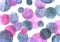 Freehand abstract background with lively materials, cute pink m blue watercolor circles on white background