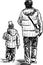 Freehand drawing of a man with his little child walking together for a stroll