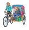 Freehand illustration, the rickshaw pullers carry a passenger