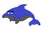 A freehand sketch of a blue purple dolphin with sleepy eyes lazy expression white backdrop
