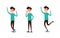 Freelance character Design. Set of guy in casual clothes in various poses happy emotional. Different emotions and poses