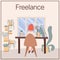 Freelance  flat card template. Freelance worker, self employed, coworking space concept