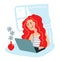 Freelance. The girl the designer or photographer behind a desktop. Vector illustration of a flat design