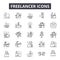 Freelance line icons for web and mobile design. Editable stroke signs. Freelance  outline concept illustrations