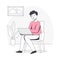 Freelance Remote Work with Young Man Sitting on Chair with Laptop at Home Outline Vector Illustration