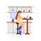 Freelance woman work in comfortable cozy home office in kitchen vector flat illustration. Freelancer girl character