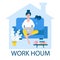 Freelance woman working on laptop at her house. Work at home concept design. Vector