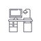 Freelancer computer desk line icon concept. Freelancer computer desk vector linear illustration, symbol, sign