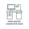 Freelancer computer desk vector line icon, linear concept, outline sign, symbol