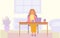 Freelancer girl laptop at table work home vector