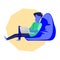 Freelancer with Laptop Sit in Blue Beanbag Chair