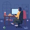 Freelancer in messy room flat color vector illustration