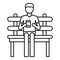 Freelancer in park bench icon, outline style