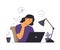 Freelancer Woman Feel Neck Pain While Working from Home Concept Illustration