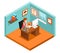 Freelancer at work. Isometric 3d freelance woman working home