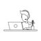 Freelancer working with laptop on desk in black and white