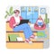 Freelancers working in a chic urban loft. Flat vector illustration