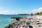 Freeport, Grand Bahama/Bahamas - Sep 01, 2016: Panoramic beach view with rocks and stones in Bahamas