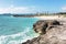 Freeport, Grand Bahama/Bahamas - Sep 01, 2016: Panoramic beach view with rocks and stones in Bahamas