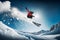 freeride skiing. skier jumping against blue sky