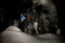 Freerider rides at night on powder snow blows up