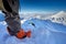 Freerider snowboarder standing on the mountain slope