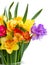 Freesia and daffodil flowers close up